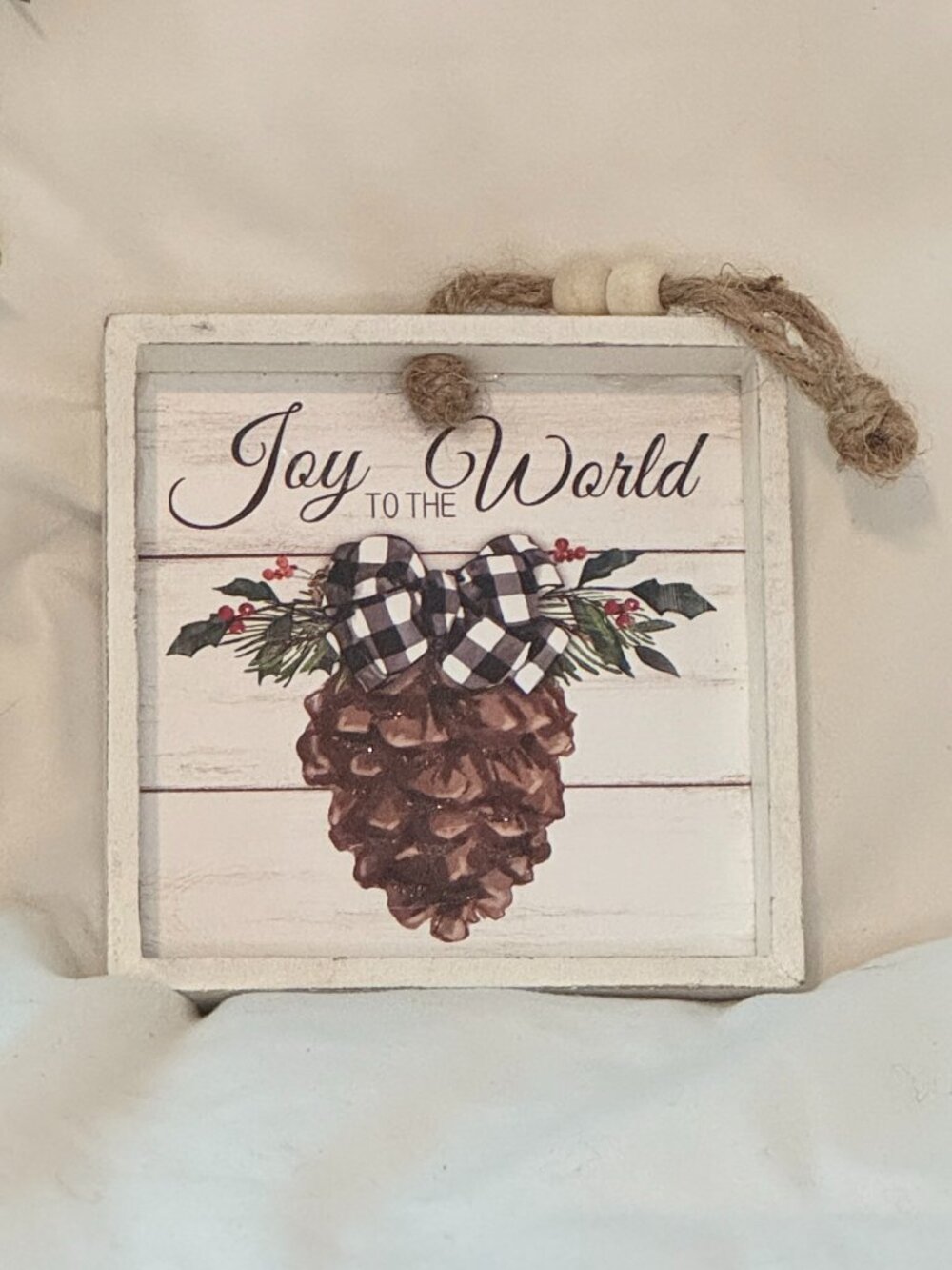 Farmhouse Rustic Joy to the World Pinecone Wood Christmas Hanging Wall Sign